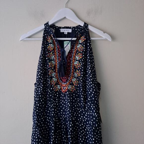 NWT THML Maddox Dress Polka Dot Embroidered Sleeveless Maxi Navy Womens Size XLP - Picture 6 of 12